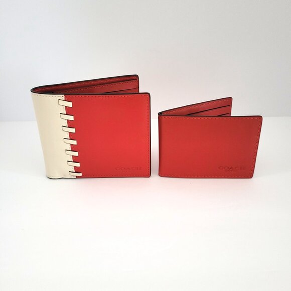 Coach CAX59 3 In 1 Whipstitch Calf Leather Billfold Wallet Sport Red Chalk - Picture 7 of 8